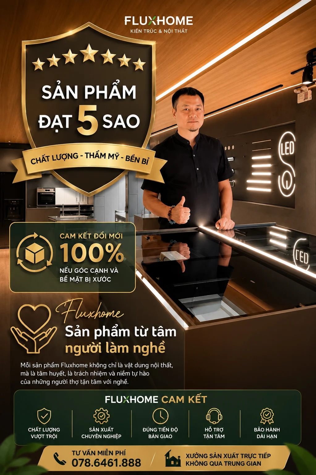 Thiết kế và thi công nội thất trọn gói Fluxhome bảo hành dài hạn